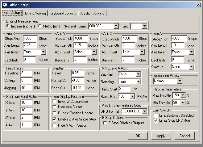 Probably the most important setup screen in KCam is the Table Setup