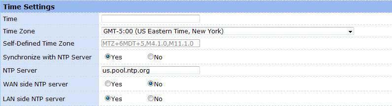 o Self-Defined Time Zone: Select the correct time zone for the location of the GXE502X using the Time Zone dropdown box.