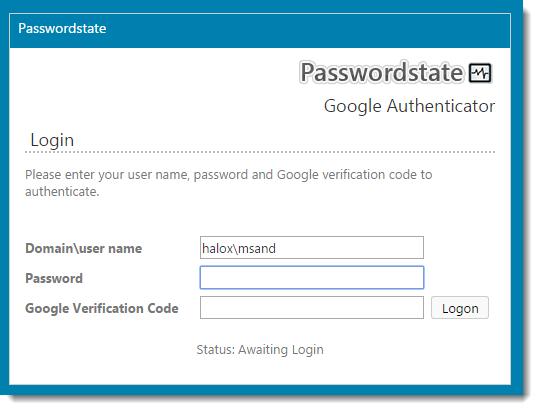 146 Once you have successfully enabled Google Authenticator with Passwordstate and on your mobile/cell device, then you will be presented with the following login screen next time you visit