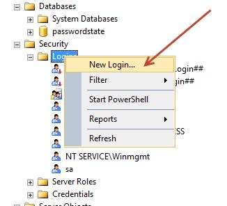 168 Navigate to \Security -> Logins, right click and select New Login Create a new SQL Account account called passwordstate_user, setting the password to