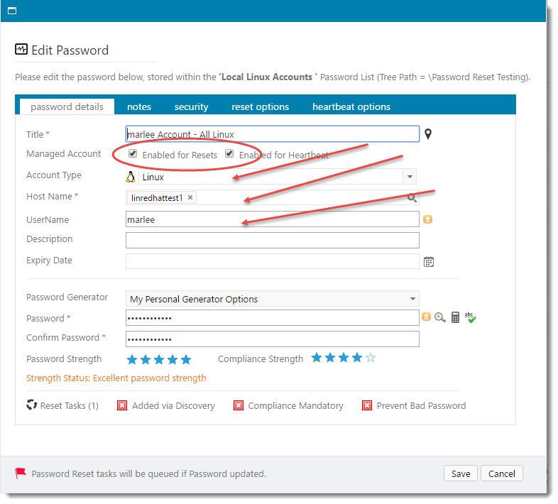 190 Step 3 - Reset Options Tab In order to perform Password Resets for this account, you also need to select the appropriate Password Reset script, and possible an appropriate Privileged Account