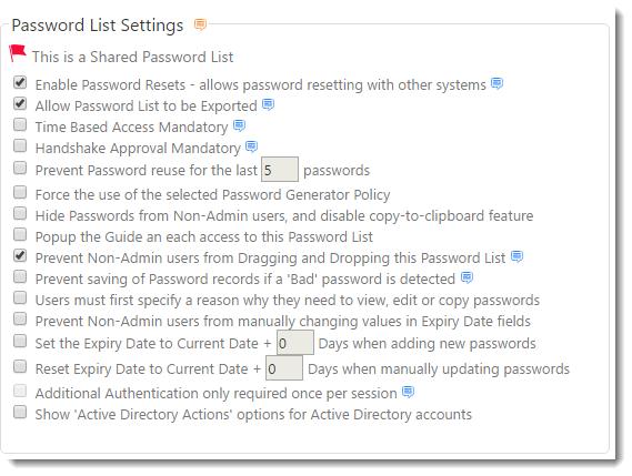 74 User must change password at next logon Disable this account Enable this account Copy Details & Settings from Section This section allows you to copy Password List settings, and fields to use,