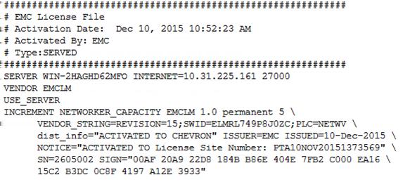 EMC Licensing Solution A license file with a capacity entitlement looks similar to the following sample. Figure 2 Sample license file with capacity entitlement 2.