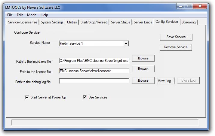 EMC Licensing Solution Figure 3 Config services tab in LMTOOLS The license file contains information about the License Server, such as the host address/ip and the port that is used for communication,