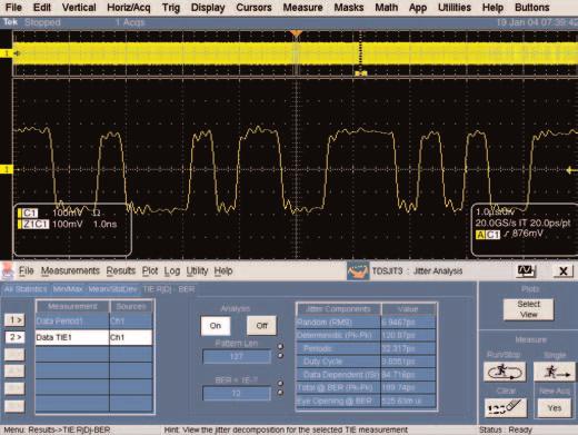 Performing Data Jitter Measurements In Figure 6, the Tektronix TDSJIT3 jitter measurement package is performing a data jitter analysis on a 2.5Gb/s PECL data stream repeating a PRBS pattern.