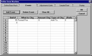 Bean Machine 65 BeanMach Events All events will be displayed in a table like