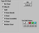 Chart Options Press the Chart Options Tab to select the type of chart and sampling options. Bead Box 87 Bead Box Chart Options Type of chart You can select any one of these chart types.