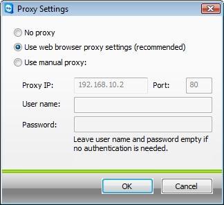 Use web browser proxy settings Use this setting if you are behind a proxy and the proxy settings are already configured in your browser (Internet Explorer or Firefox ).