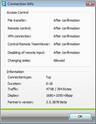 TeamViewer - Options The connection Info window will display your access priviledges. 6.