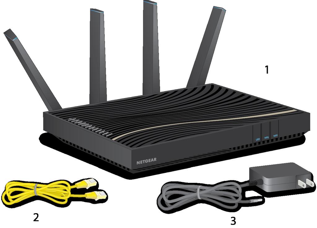 Unpack Your Modem Router Your package contains the following items. Figure 1. Package contents Table 1. Package contents 1. Nighthawk X4 AC3200 WiFi Cable Modem Router (Model C7500) 2.