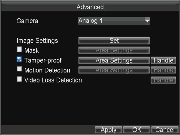50 Menu>Other Settings>Camera>Set Figure 7. 8 Tamper-Proof Settings Interface 2.