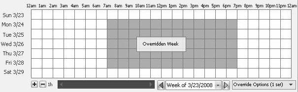 Overriding the recurring schedule 2. The overridden week is labeled as Overridden Week.