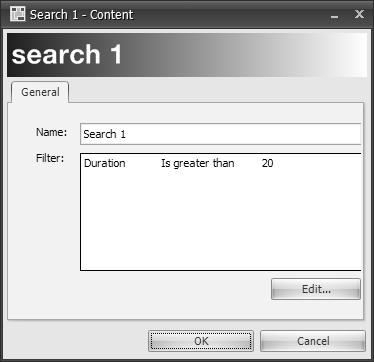 Using CoolSign Manager To edit the filter expression on a QuickSearch: 1. Right-click on the QuickSearch and choose Edit QuickSearch. The QuickSearch Properties dialog appears. 2.