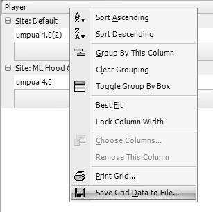 Managing Content To export the play history logs to a file: 1. Right-click on the column header of the Play History grid and choose Save Grid Data to File... 2.