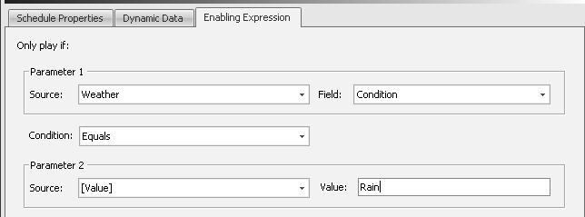 Adding items to a channel Note: The enabling expression is evaluated each time a scheduled item is supposed to play.