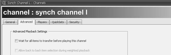 Managing Channels Synchronizing channels You use synchronize two or more channels in independent regions or outputs on a single Player Node so that the timelines of the content pieces play at the