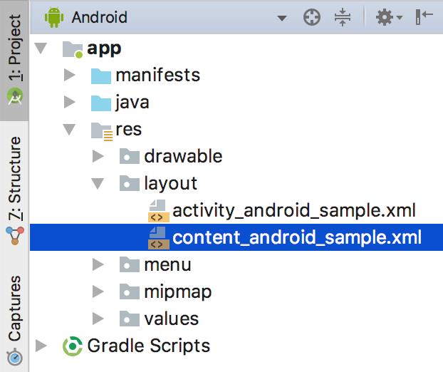 Creating an Example Android App in Android Studio Figure 3-9 Once located, double-click on the file to load it into the user interface