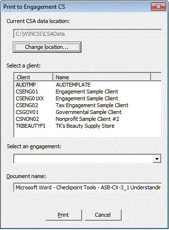 Printing to Engagement CS from other CS Professional Suite applications or from Windowsbased applications Engagement CS includes the Engagement CS print driver, which is installed to your local