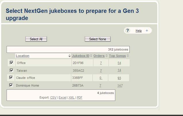 From the Select Gen 3 jukeboxes to update area in the left panel, select the Gen 3 jukeboxes you will be updating on location with the USB Content Updater.