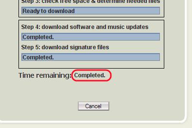 11.When the USB Content Updater status reads "Completed", the files have been successfully transferred from the Operator