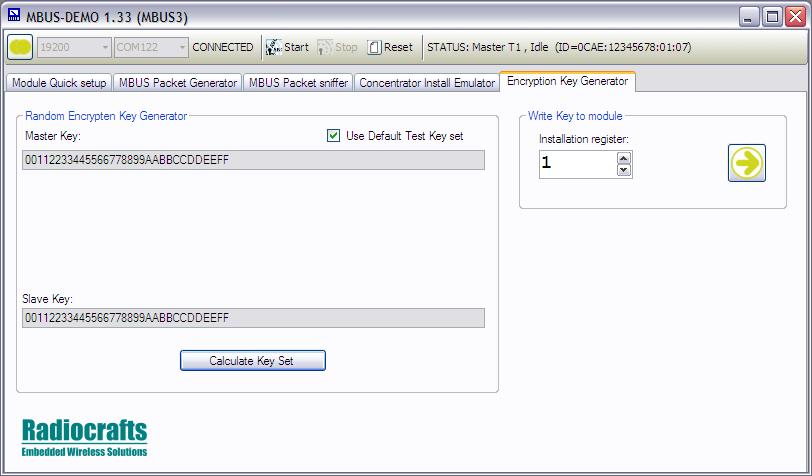 Encryption Key Generator The Encryption Key Generator tab is a tool for MBUS2 and MBUS3 to calculate and update the connected module with encryption keys.