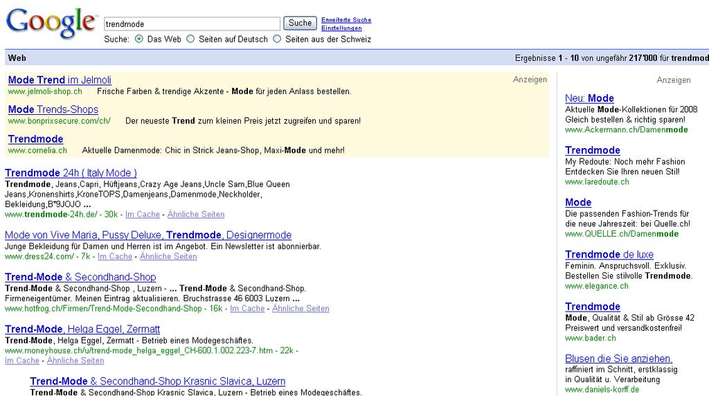 Google s Keyword Targeted Ads Search for trendmode AdWords ads / Sponsored links Free search results are independent of ads