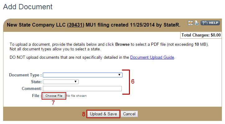 Figure 3: Uploading a 9. Review/complete the remainder of your filing. 10. Click the Attest and Submit link on the left navigation panel.