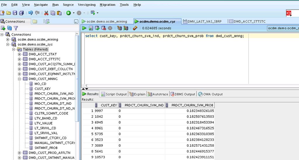 Derived Tables in the Oracle Communications Data Model 1. Refresh the Oracle Communications Data Model mining source tables by executing the following SQL statements.