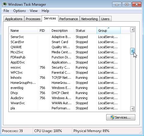 Step 2: Work in the Services tab of Windows Task Manager. a. Click the Services tab.
