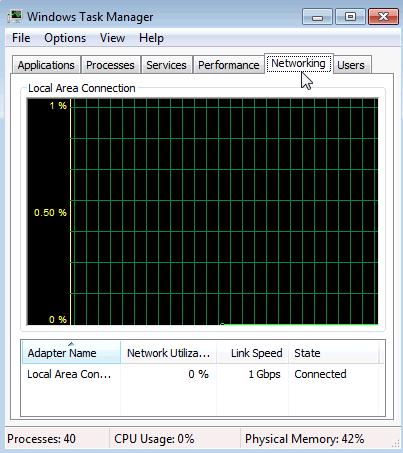 Step 4: Work in the Networking tab of Windows Task Manager. a. Click the Networking tab.