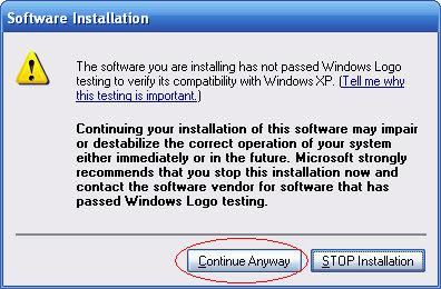 If you see the following message during installation, you will need to modify your Driver Signing settings in Windows XP and then repair the TDC