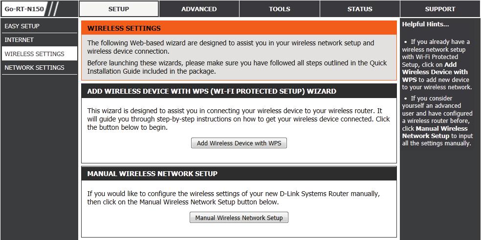If you want to manually configure the wireless settings on your router click