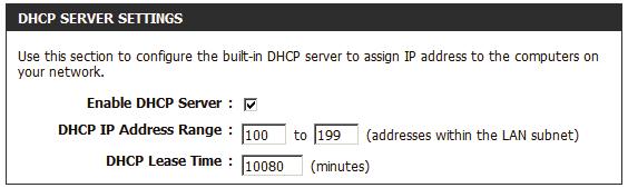 Enable DHCP Server: DHCP IP Address Range: Lease Time: Check this box to enable the DHCP server on your router. Uncheck to disable this function.
