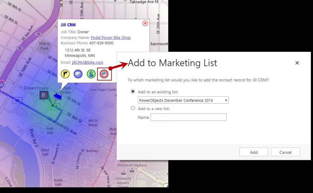 Assigning new record owners from PowerMap Users can also assign new owners to CRM records straight