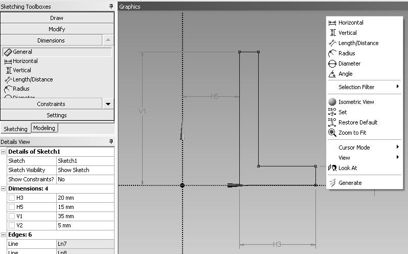 1-8 Solid Modeling Fundamentals To reposition the section on the screen, Right Click in the graphics area of the display and select one of the following options: Cursor Mode, View, or Zoom to Fit.