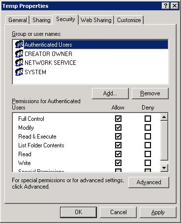 18 Preparing to install Discovery Accelerator Installing Discovery Accelerator on a Windows 2000 domain controller 3 Add Authenticated Users and give them Full Control. 4 Click Advanced.
