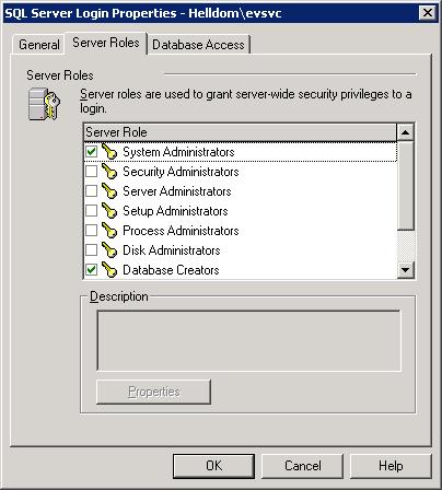 20 Preparing to install Discovery Accelerator Setting permissions on SQL databases 6 Ensure that both System Administrators and Database Creators are checked. 7 Close the properties sheet.