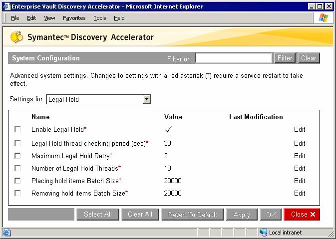 28 Installing Discovery Accelerator Setting system configuration options Setting system configuration options Many aspects of the Discovery Accelerator system are configurable through the Web