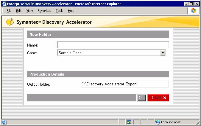 52 Getting started with Discovery Accelerator Working with folders Creating folders Discovery Accelerator provides several methods for creating folders, as described below.