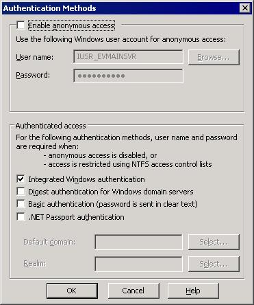 62 Troubleshooting Installation problems 5 In the Authentication Methods dialog box, uncheck Enable anonymous access and check Integrated Windows authentication.
