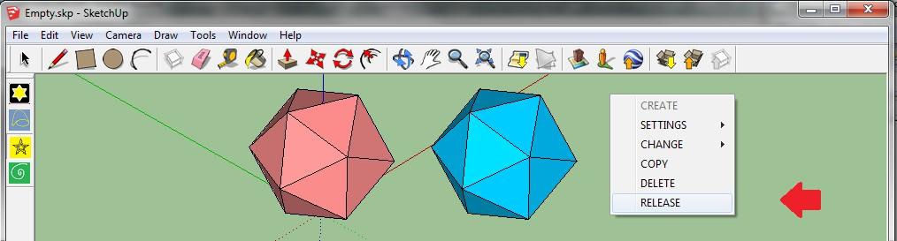 3. The Release function deletes all hidden attributes and turns the Sphere object into a regular Sketchup group.