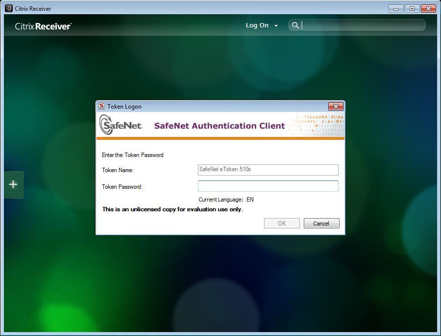 Smart Card Authentication using Citrix Receiver 1. Insert the selected SafeNet etoken or smart card. 2. Launch Citrix Receiver. The SafeNet Authentication Client opens.