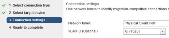f g In the Network Label field, enter a name. For example, enter Physical Client Port.
