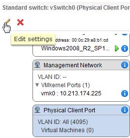 2 Virtual IPS Sensor deployment on VMware ESX and KVM Deploying Virtual IPS Sensors on VMware ESX Server j With the switch port group selected, click on the Edit Settings icon for the switch port
