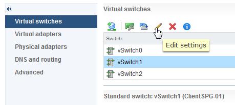 Virtual IPS Sensor deployment on VMware ESX and KVM Deploying Virtual IPS Sensors on VMware ESX Server 2 4 Select the required vswitch and click on its Edit settings icon.
