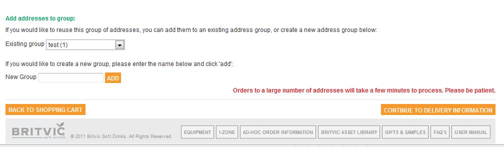 26 Address selection page Select your delivery address/s as