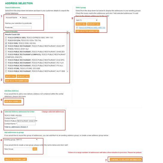 30 Address selection page The address selection page allows you to select your delivery addresses. Please note for ad-hoc orders you can only select ONE address in Made4Trade.
