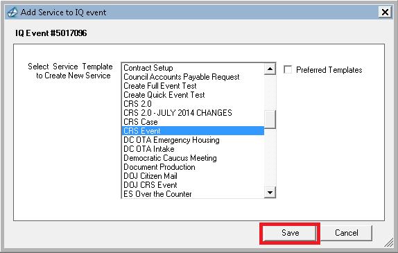 Once the IQ Event is created, you can select the Add Service button on the IQ Event Entry dialog (Figure 50).