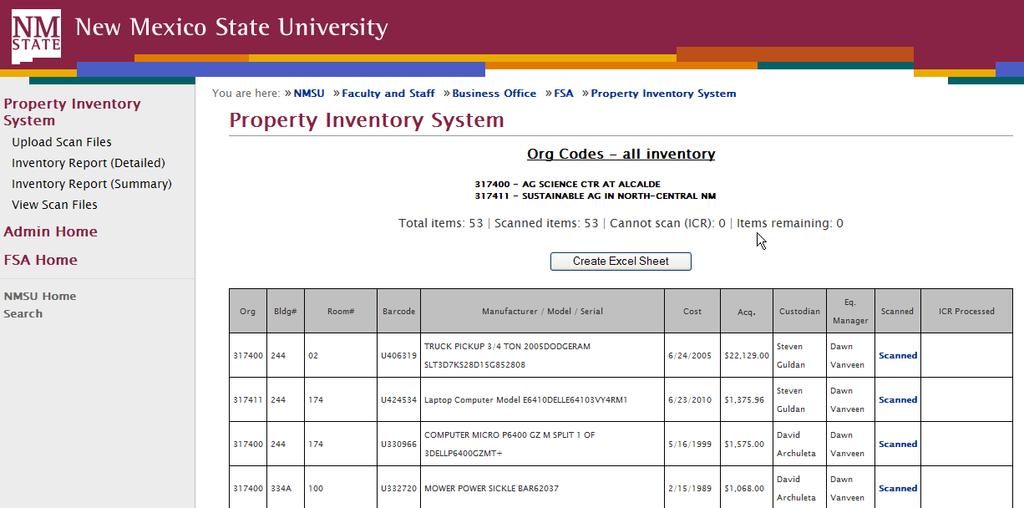 The Inventory Report (Detailed) will be displayed. 7 8 7 7. If there is a link in the Scanned column, the inventory has been scanned. Otherwise, it remains to be scanned.