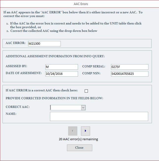 STEP 2: View/Correct AAC Errors Follow the instructions shown on the top of the form.